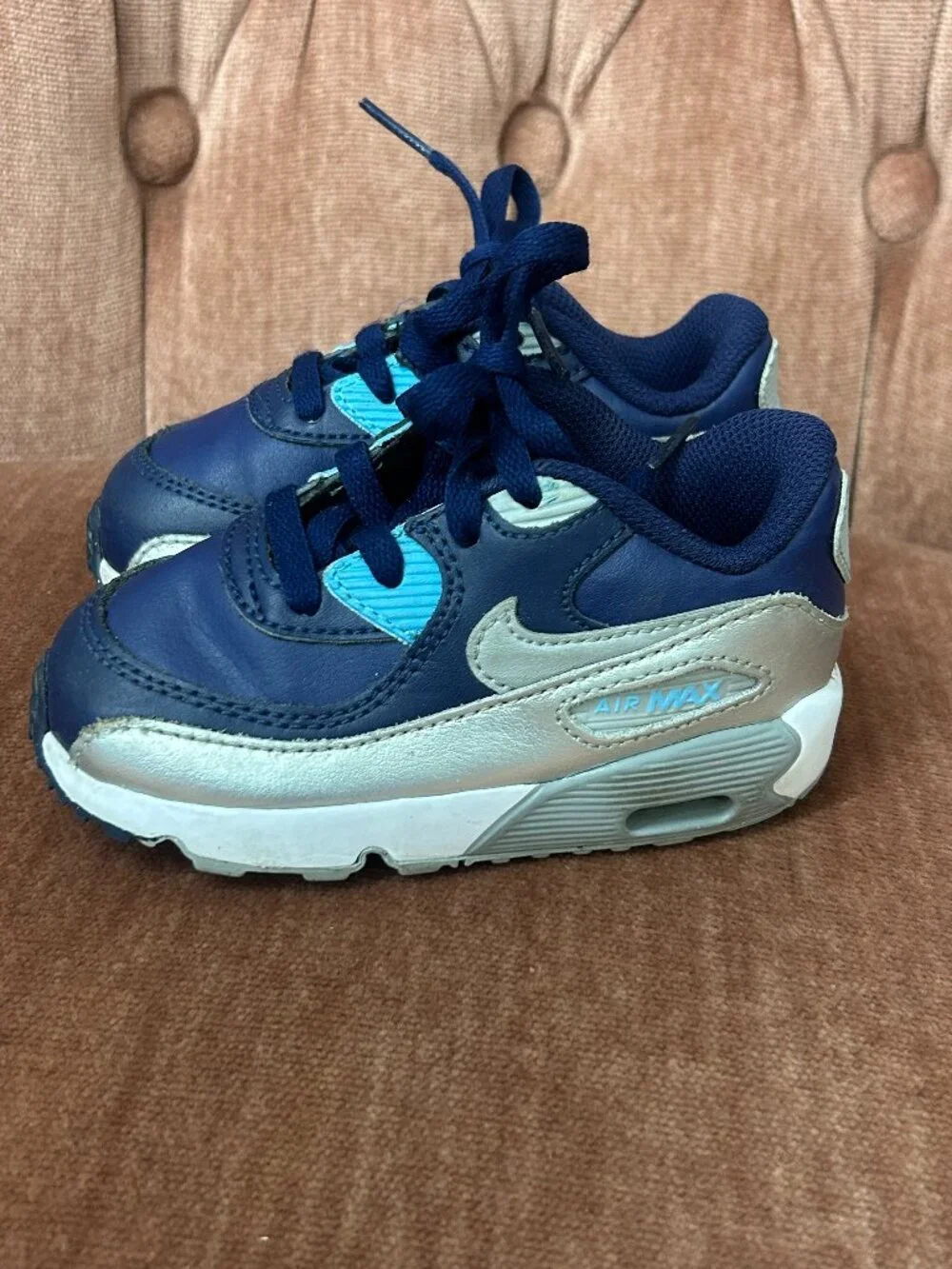 Nike Air Max 90 Toddler Size 7C Sneakers Navy/Silver/Turquoise